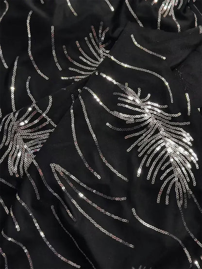 Elegantes Pailletten-Zweiteiler-Set mit Stehkragen