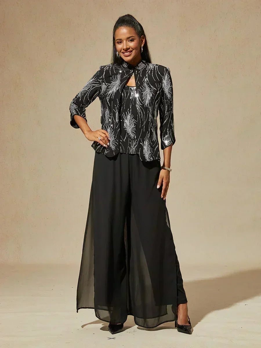 Elegant Twinset Met Mandarijnkraag En Pailletten