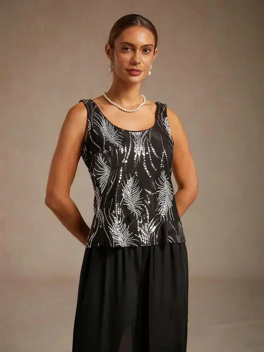 Elegantes Pailletten-Zweiteiler-Set mit Stehkragen