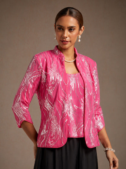Twinset Élégant à Col Mandarin et Sequins