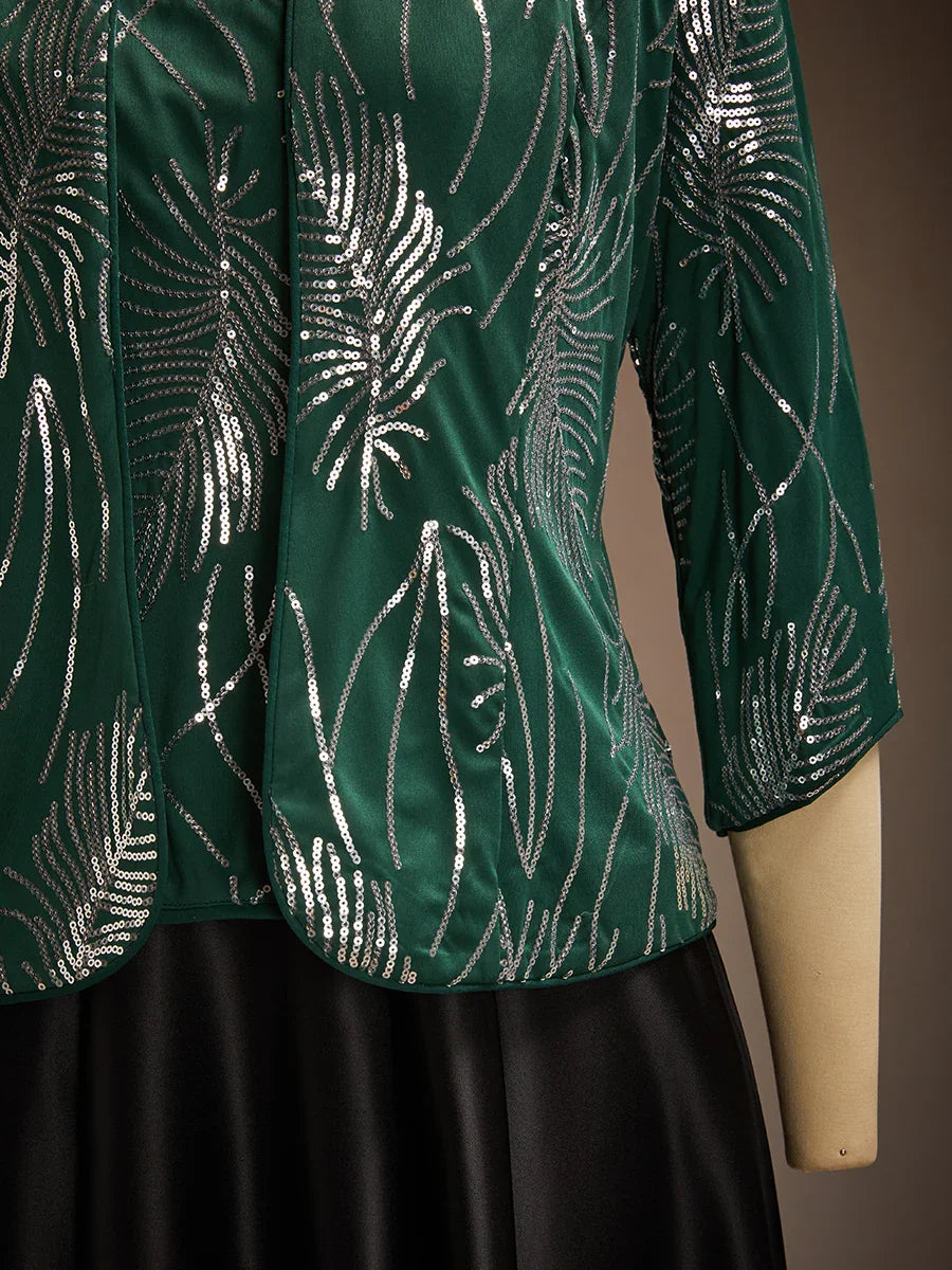 Elegant Mandarin Collar Sequin Twinset