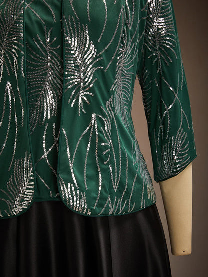 Elegant Mandarin Collar Sequin Twinset