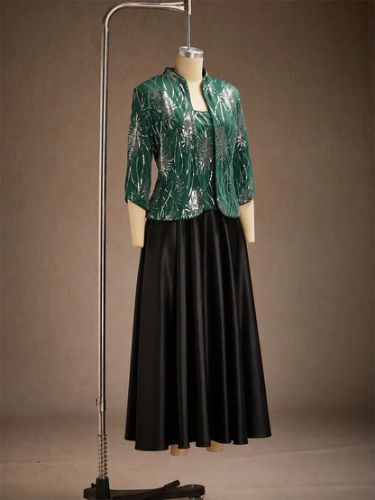 Elegant Mandarin Collar Sequin Twinset
