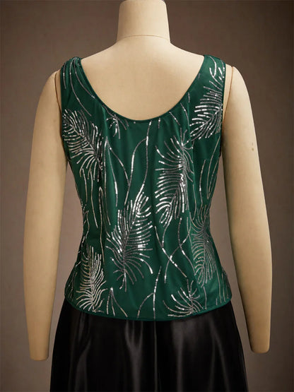 Elegant Mandarin Collar Sequin Twinset