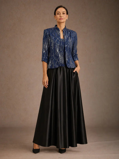 Elegant Mandarin Collar Sequin Twinset