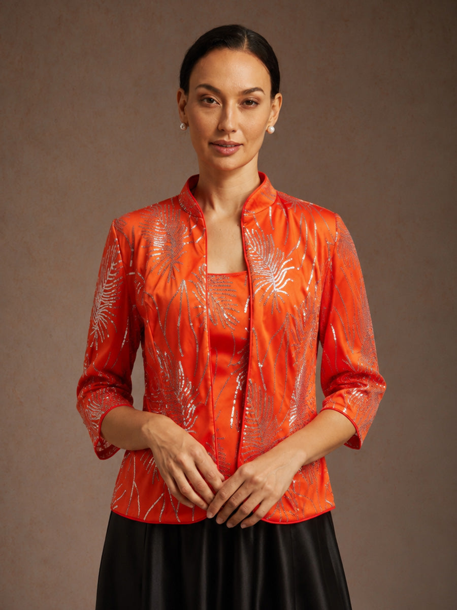 Twinset Élégant à Col Mandarin et Sequins