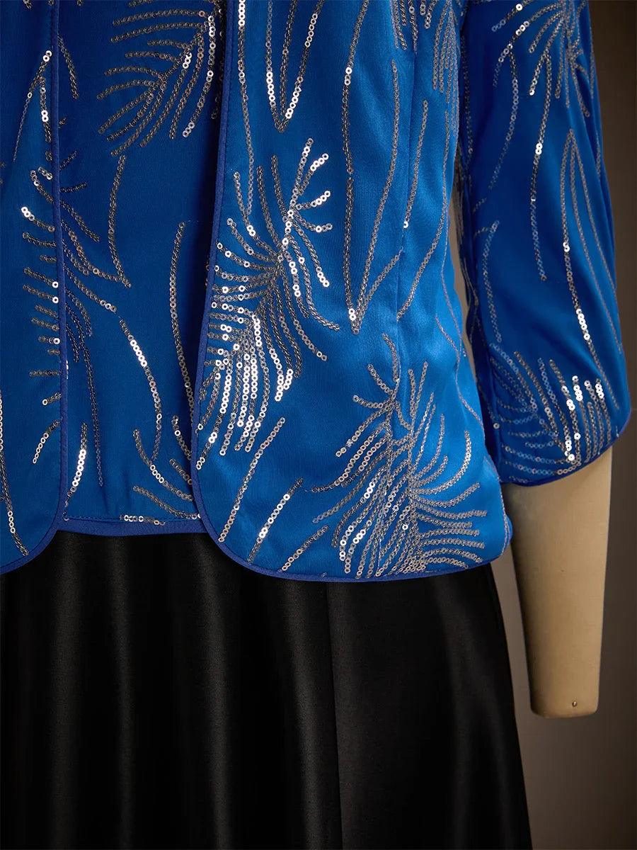 Elegant Mandarin Collar Sequin Twinset