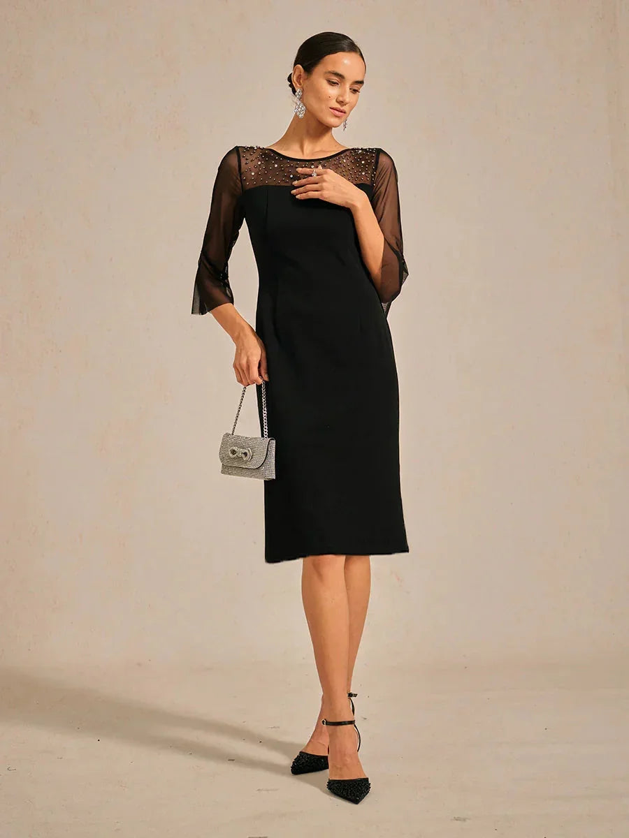 Elegant Sheath Cocktail Dress with Embellished Illusion Mesh Neckline