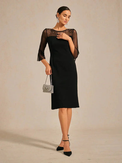 Elegant Sheath Cocktail Dress with Embellished Illusion Mesh Neckline
