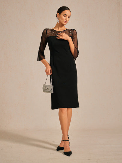Elegant Sheath Cocktail Dress with Embellished Illusion Mesh Neckline