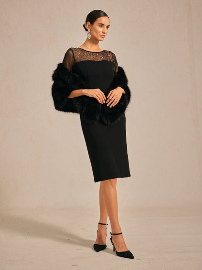 Elegant Sheath Cocktail Dress with Embellished Illusion Mesh Neckline