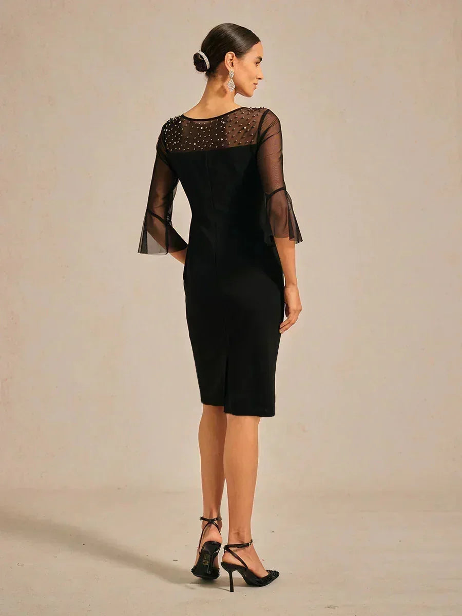 Elegant Sheath Cocktail Dress with Embellished Illusion Mesh Neckline