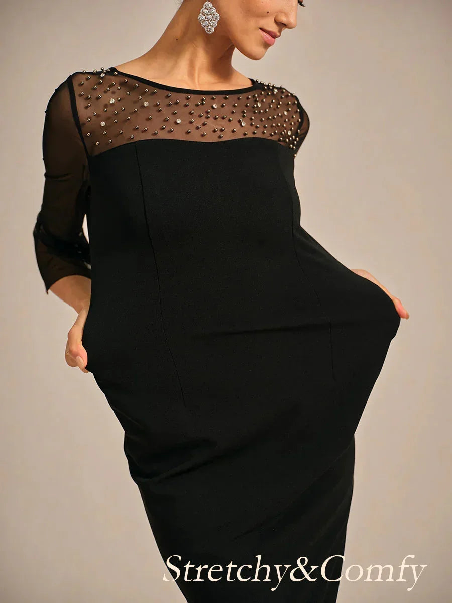 Elegant Sheath Cocktail Dress with Embellished Illusion Mesh Neckline