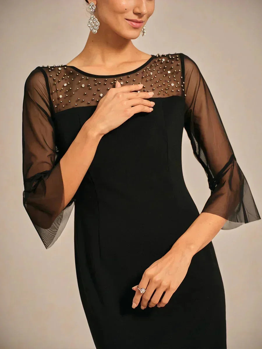Elegant Sheath Cocktail Dress with Embellished Illusion Mesh Neckline