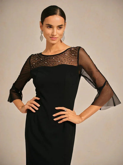 Elegant Sheath Cocktail Dress with Embellished Illusion Mesh Neckline