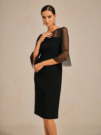 Elegant Sheath Cocktail Dress with Embellished Illusion Mesh Neckline