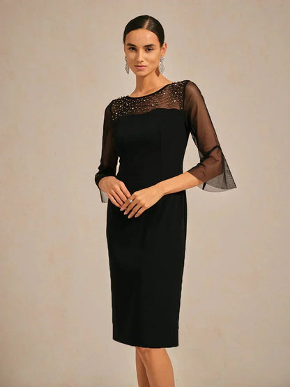 Elegant Sheath Cocktail Dress with Embellished Illusion Mesh Neckline