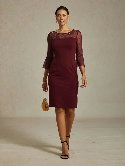 Elegant Sheath Cocktail Dress with Embellished Illusion Mesh Neckline