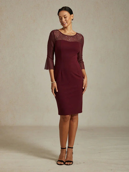 Elegant Sheath Cocktail Dress with Embellished Illusion Mesh Neckline