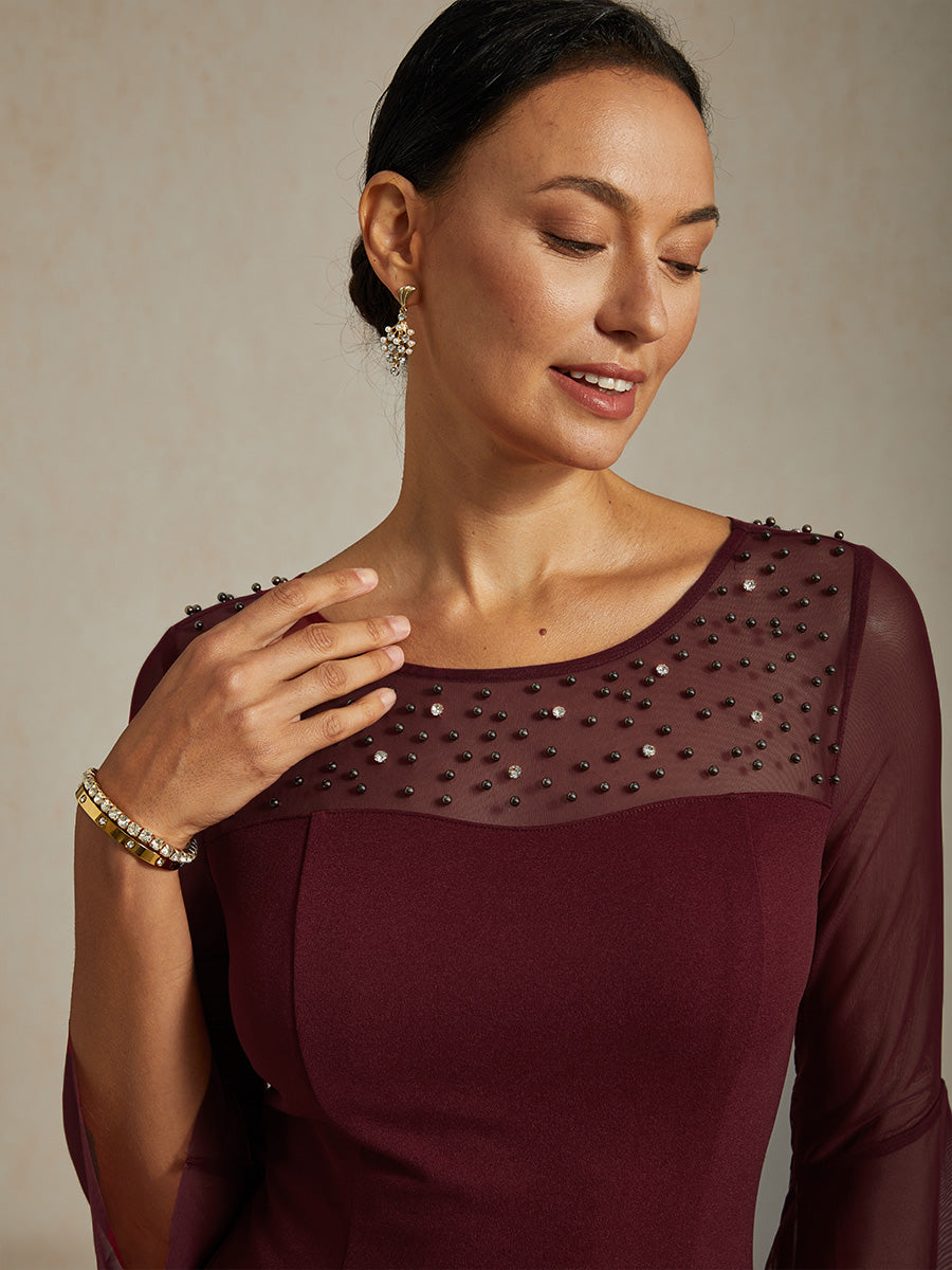 Elegant Sheath Cocktail Dress with Embellished Illusion Mesh Neckline