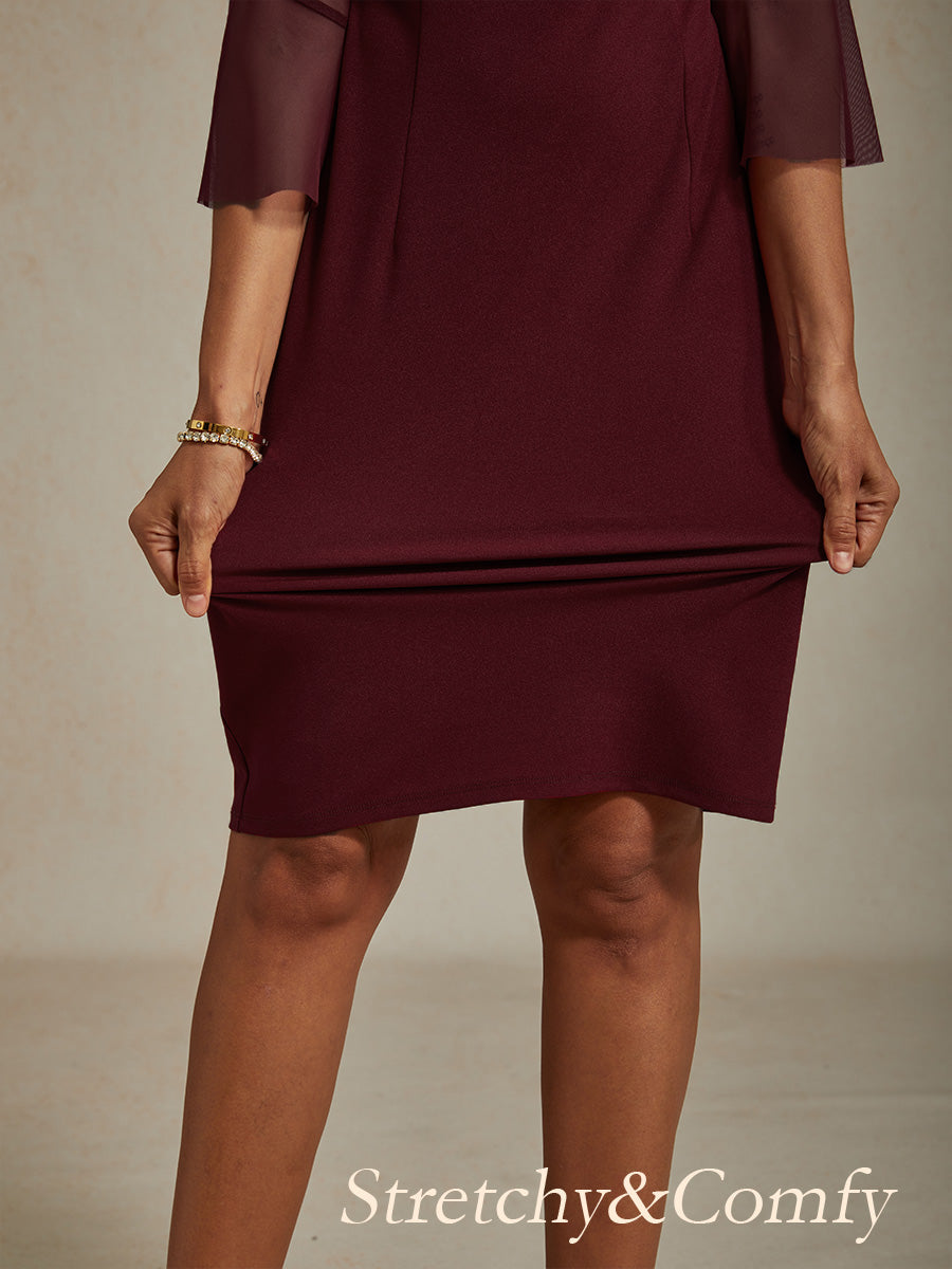 Elegant Sheath Cocktail Dress with Embellished Illusion Mesh Neckline