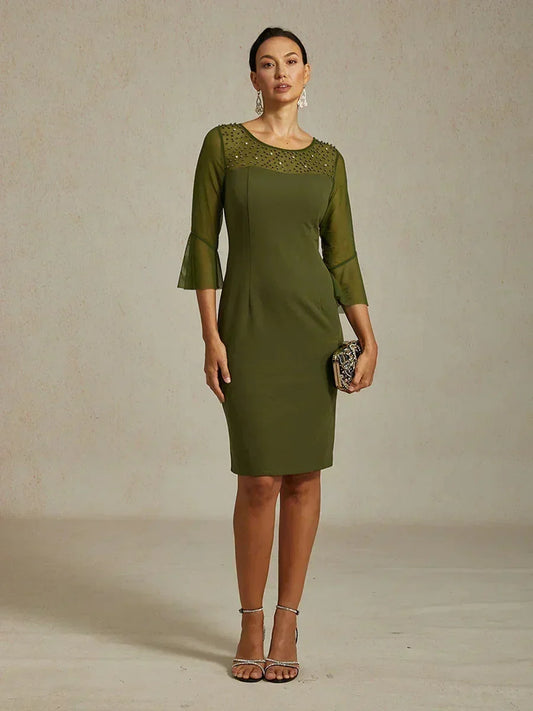 Elegant Sheath Cocktail Dress with Embellished Illusion Mesh Neckline