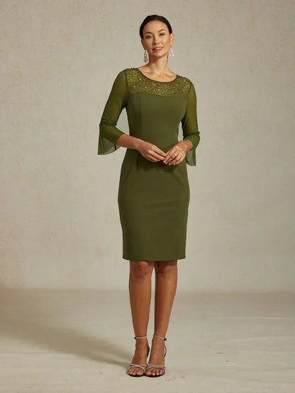 Elegant Sheath Cocktail Dress with Embellished Illusion Mesh Neckline