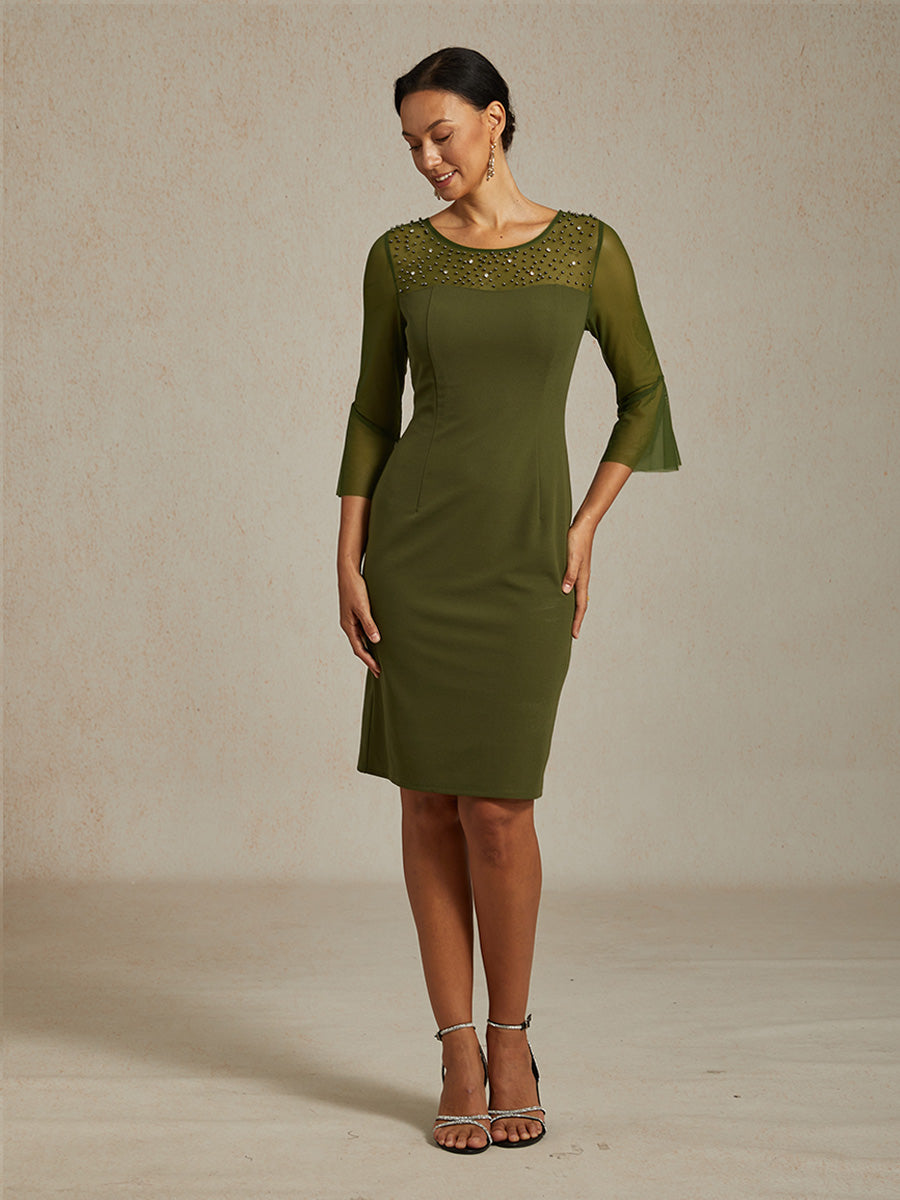 Elegant Sheath Cocktail Dress with Embellished Illusion Mesh Neckline