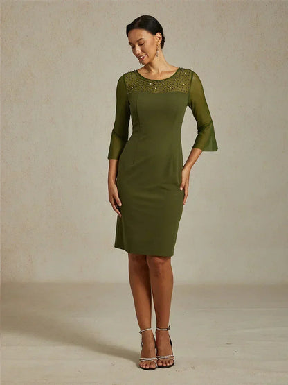 Elegant Sheath Cocktail Dress with Embellished Illusion Mesh Neckline