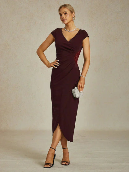 Elegant Wrap Dress with Rhinestone