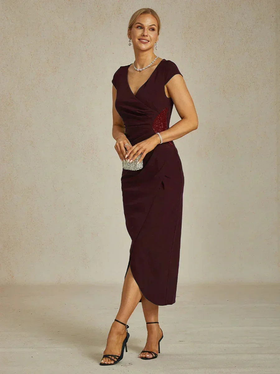 Elegant Wrap Dress with Rhinestone