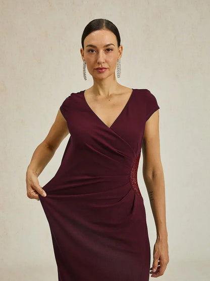 Elegant Wrap Dress with Rhinestone