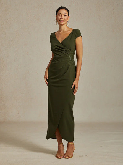 Elegant Wrap Dress with Rhinestone