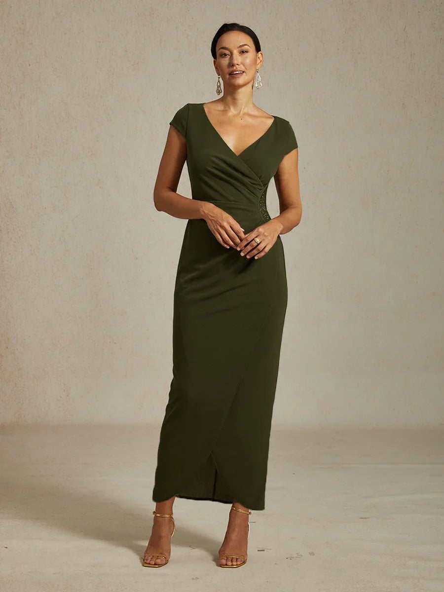 Elegant Wrap Dress with Rhinestone