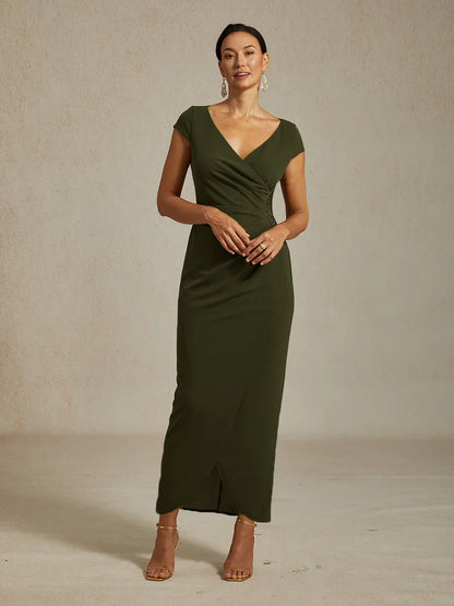Elegant Wrap Dress with Rhinestone