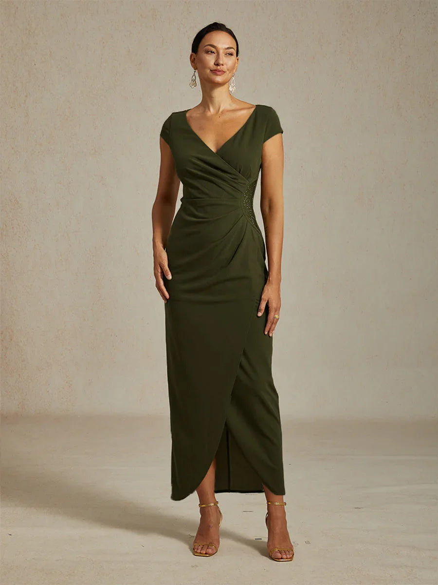 Elegant Wrap Dress with Rhinestone