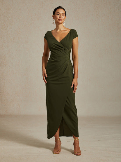 Elegant Wrap Dress with Rhinestone