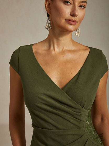 Elegant Wrap Dress with Rhinestone