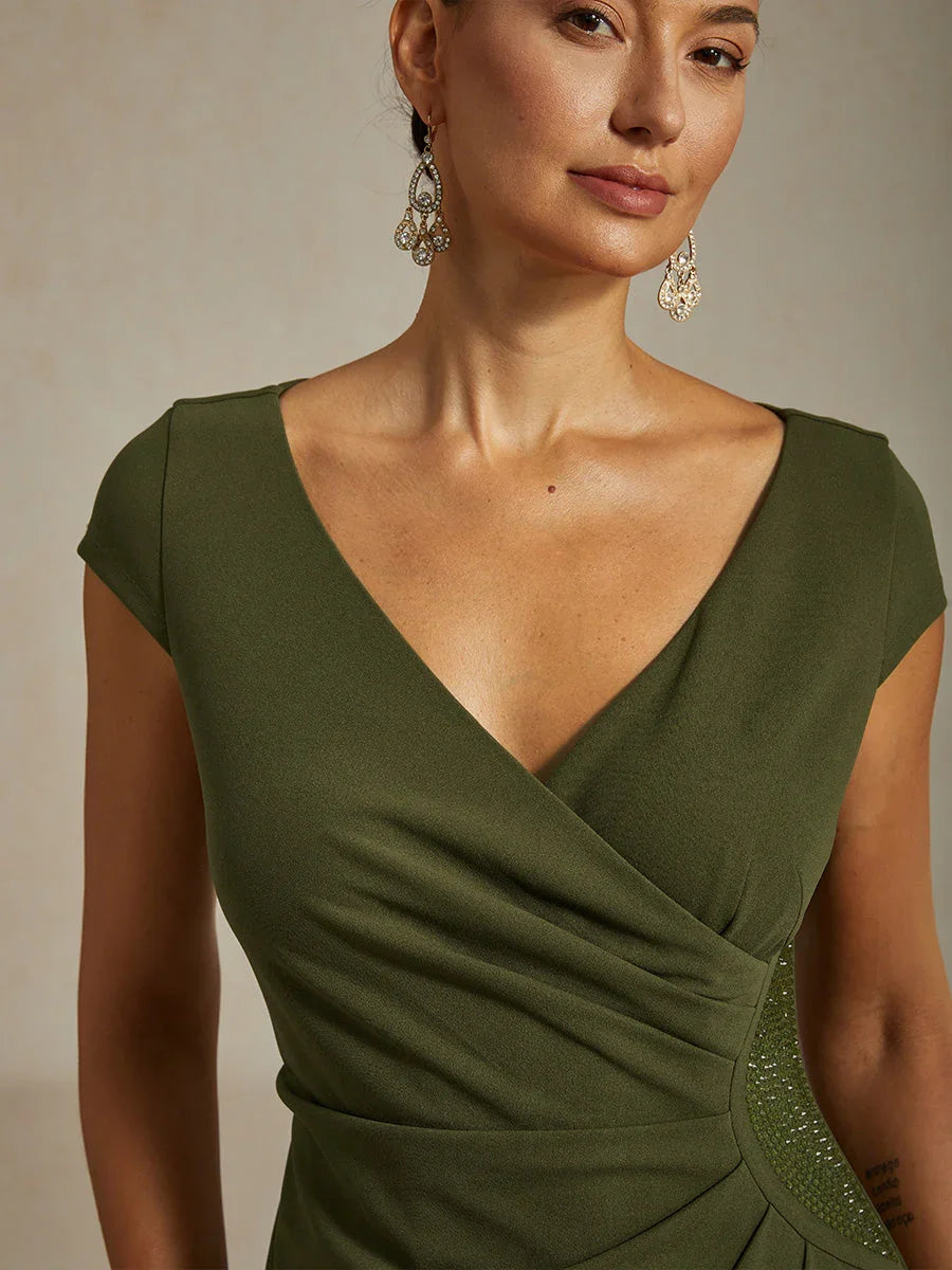 Elegant Wrap Dress with Rhinestone
