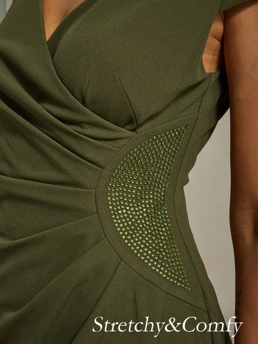 Elegant Wrap Dress with Rhinestone