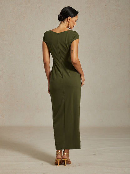 Elegant Wrap Dress with Rhinestone