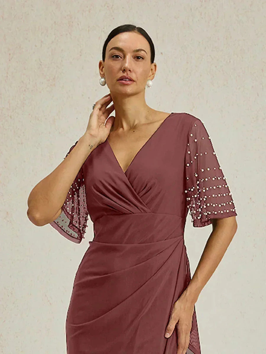 Elegant Formal Dress with Embellished Flutter Sleeves msglamor Elegant Formal Dress with Embellished Flutter Sleeves msglamor