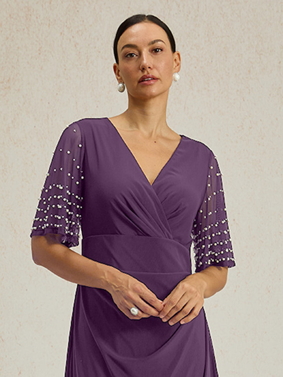 Elegant Formal Dress with Embellished Flutter Sleeves