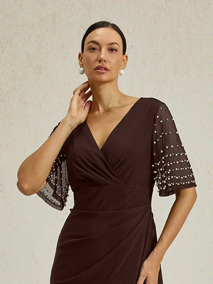 Elegant Formal Dress with Embellished Flutter Sleeves