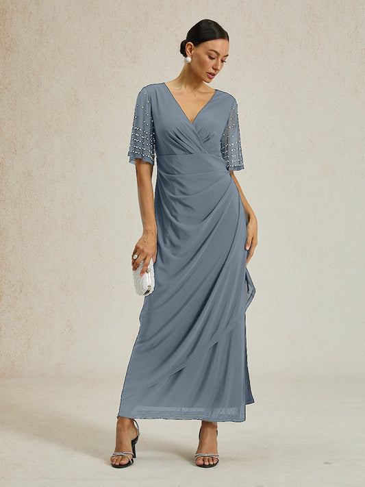 Elegant Formal Dress with Embellished Flutter Sleeves