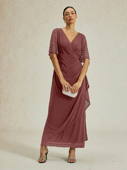 Elegant Formal Dress with Embellished Flutter Sleeves