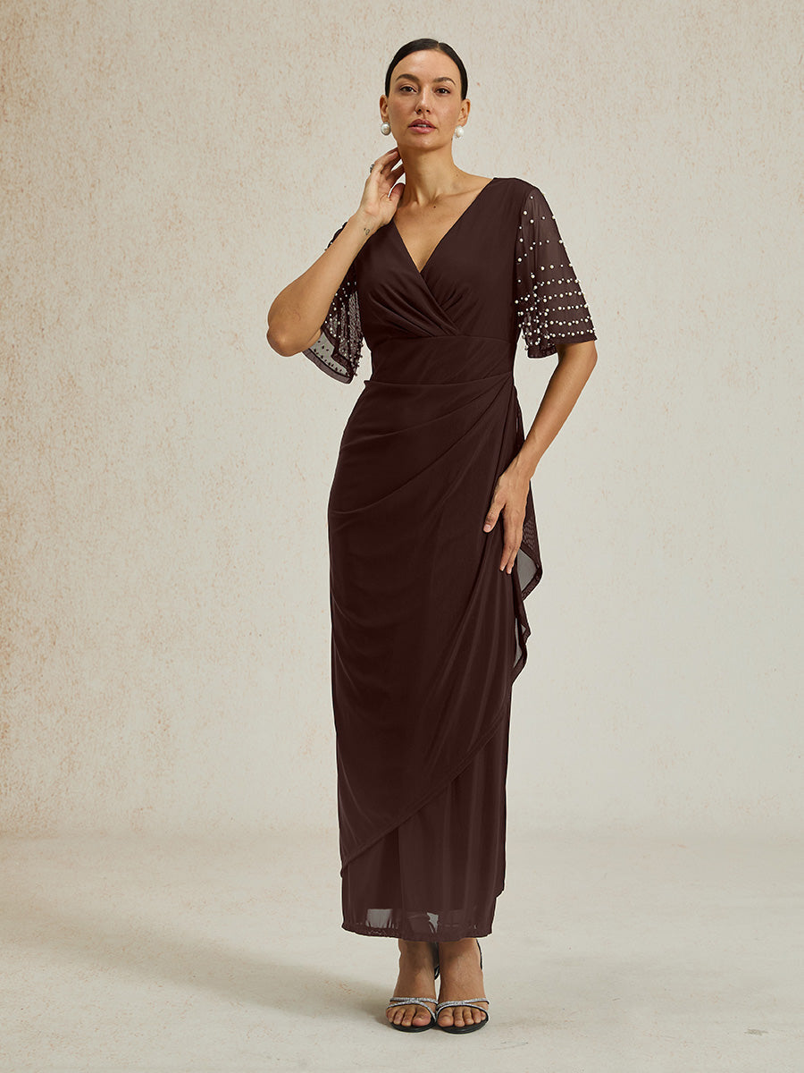 Elegant Formal Dress with Embellished Flutter Sleeves