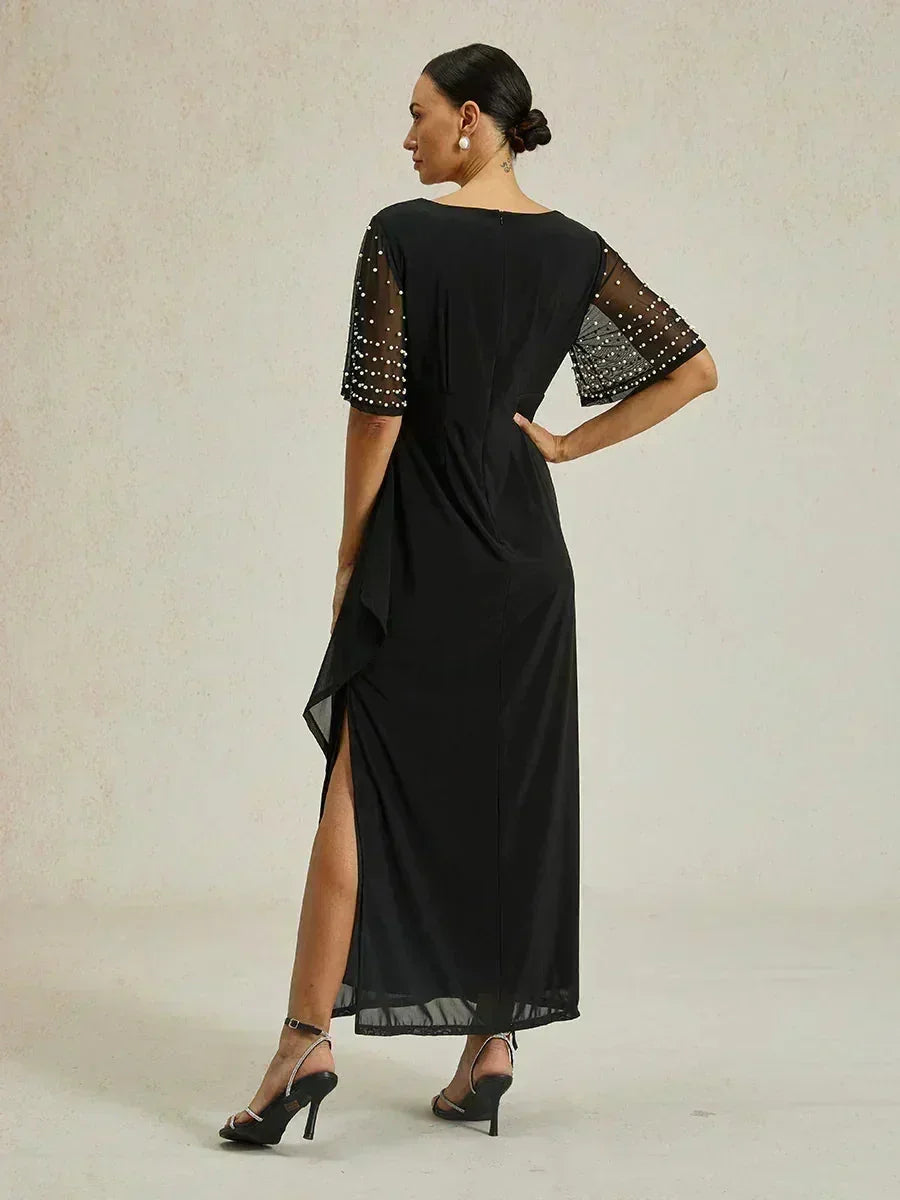 Elegant Formal Dress with Embellished Flutter Sleeves