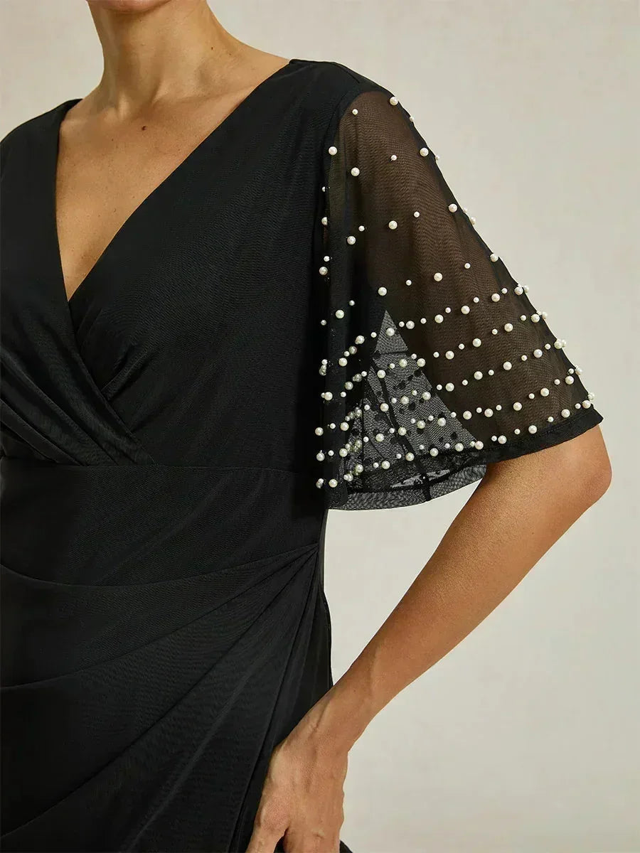 Elegant Formal Dress with Embellished Flutter Sleeves