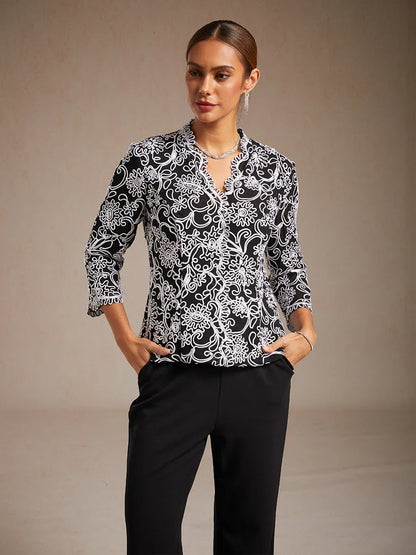 Floral Embroidered V-Neck Blouse